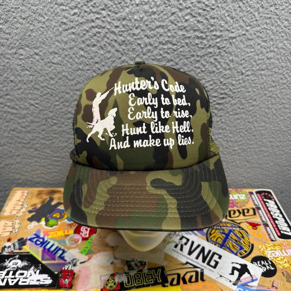 Vintage‎ 80S Hunter's Code Camo Camouflage Trucker SnapBack Hat